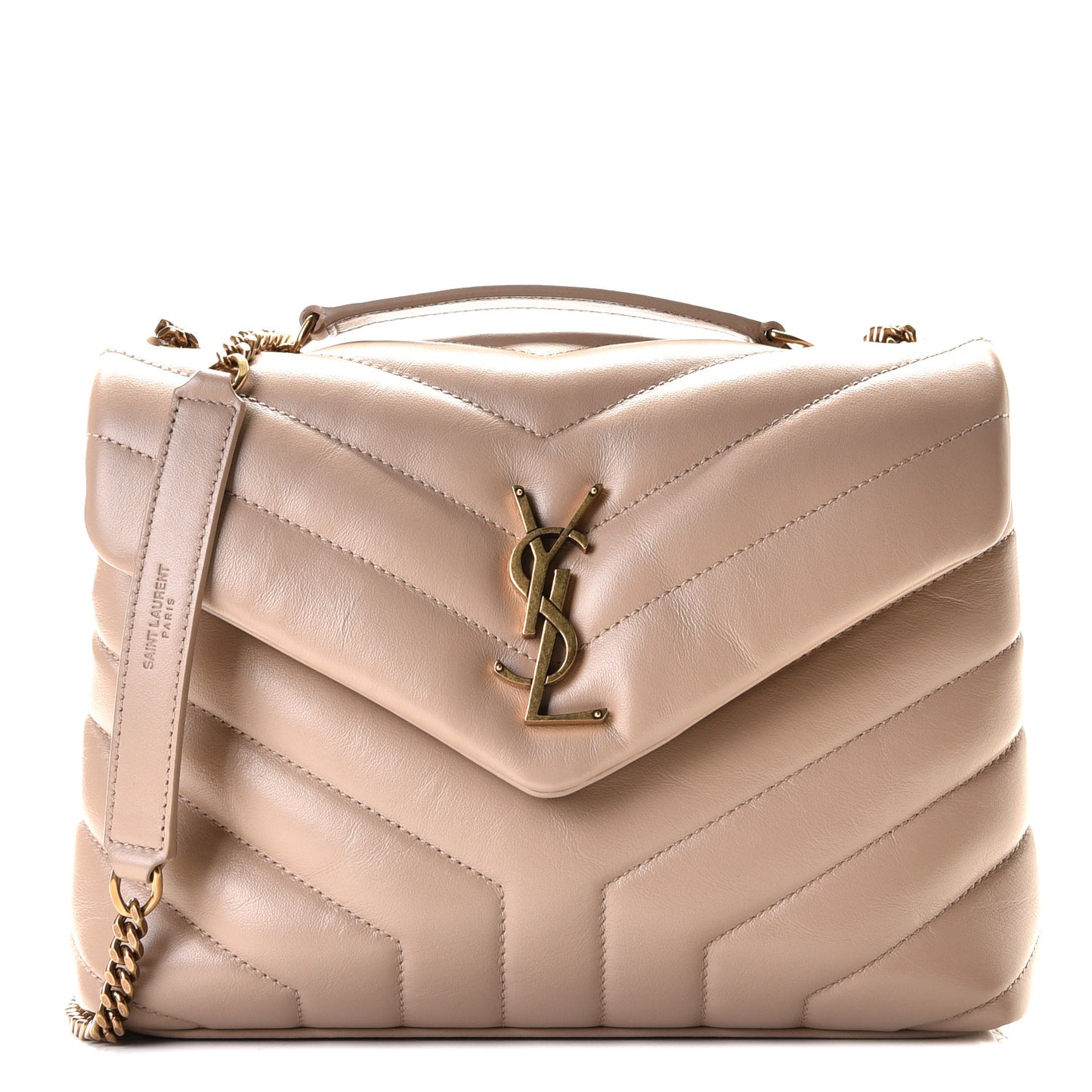 Calfskin Y Quilted Monogram Small Loulou Chain Satchel Dark Beige