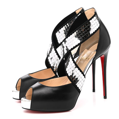 Christian Louboutin Kid Sequin Xiletta 120 Disco Ball Sandal Pumps 37 Black Silver 3 of 8