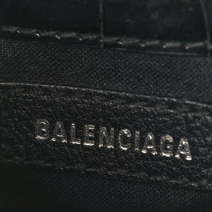 Balenciaga Calfskin Crocodile Embossed Logo Shopping Phone Holder Bag Black 6 of 11