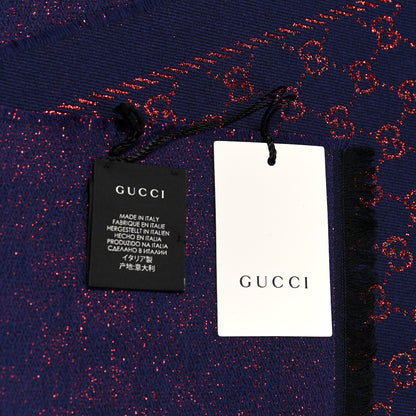 Gucci Wool Silk Jacquard GG Monogram Stenix Scarf Navy Red 4 of 4