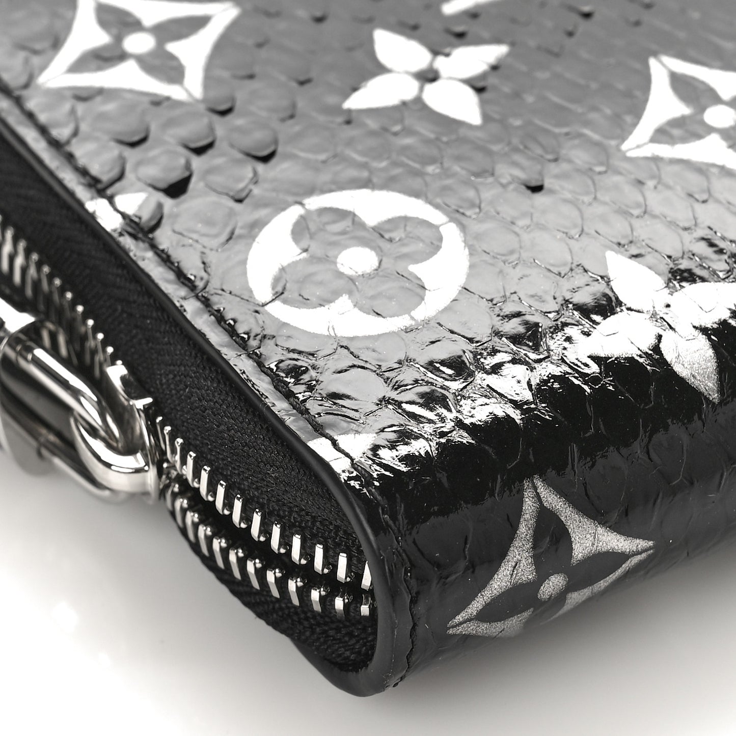 Snakeskin Monogram Zippy Padlock Wallet Black