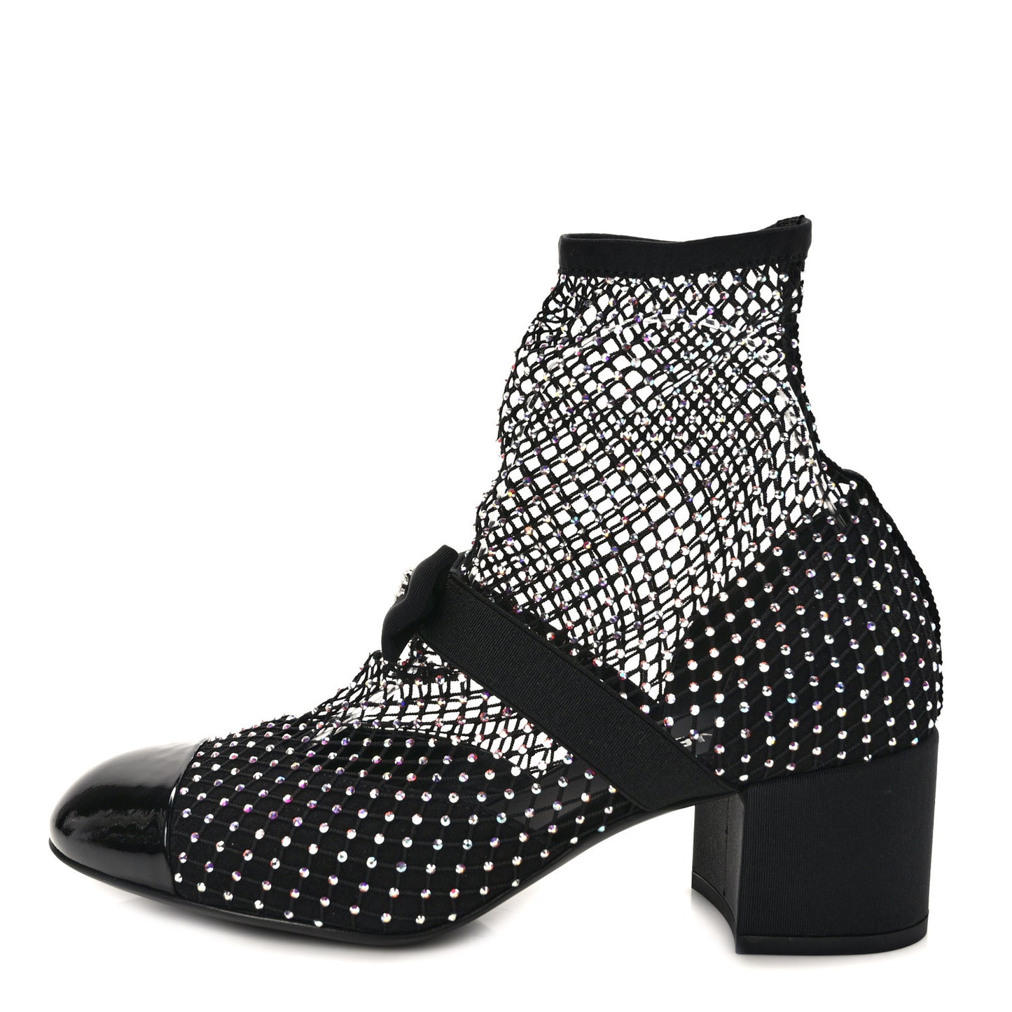 Resille Strass Kid Suede Patent Mary Jane Short Boots 38.5 Black