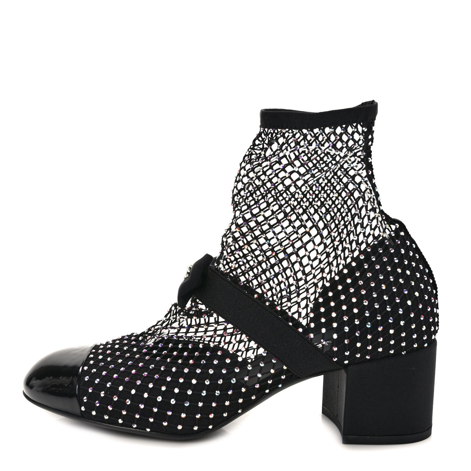 Chanel Resille Strass Kid Suede Patent Mary Jane Short Boots 38.5 Black 1 of 8