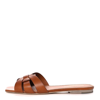 Saint Laurent Calfskin Tribute 05 Slide Sandals 37 Amber 1 of 11
