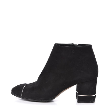 Chanel Suede CC Cap Toe Ankle Booties Boots 38.5 Black 1 of 11