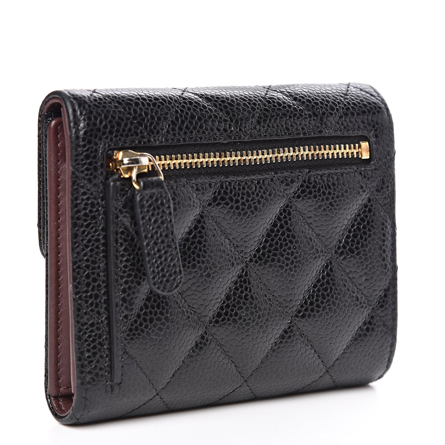 Caviar Quilted Compact Flap Wallet Black