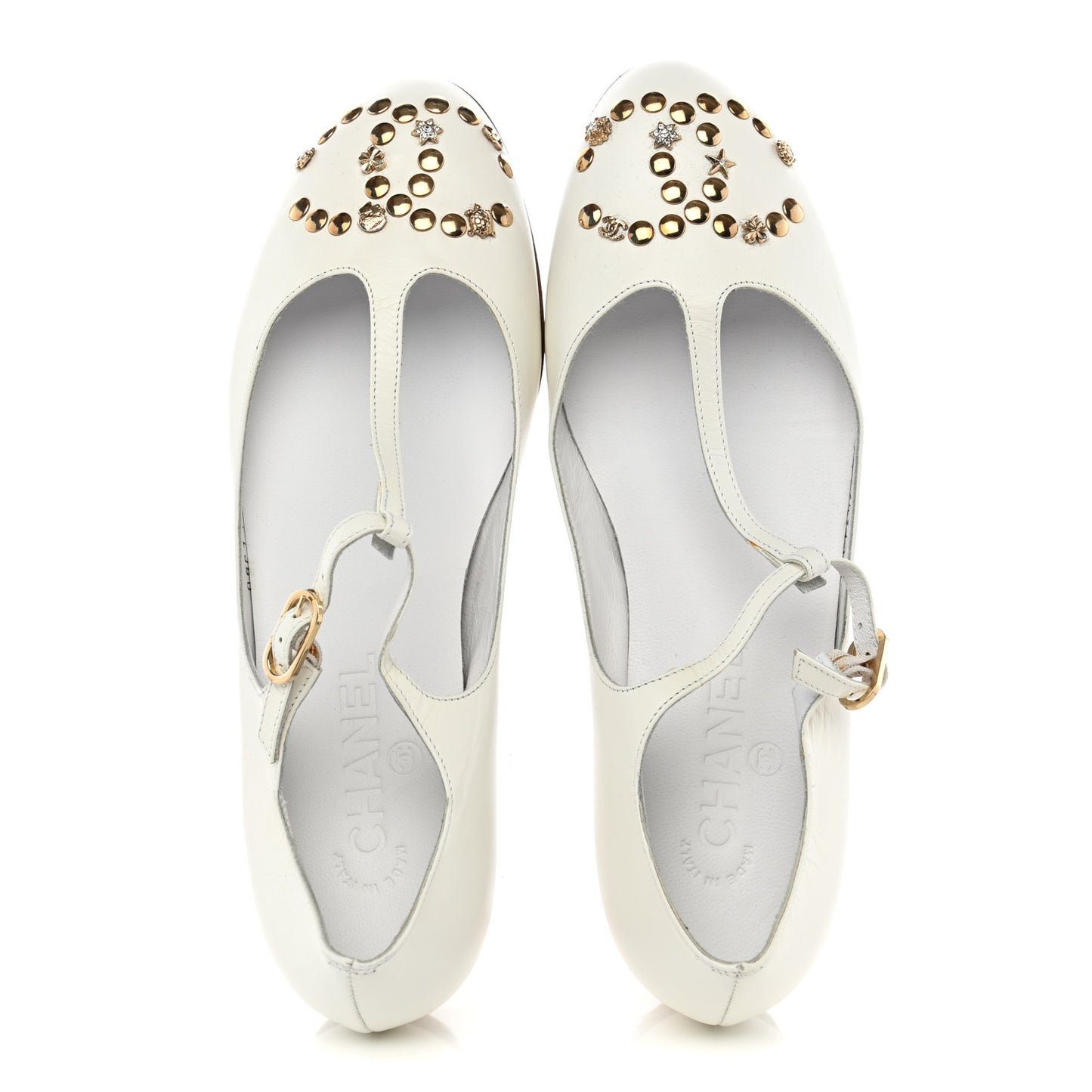 Lambskin CC Studded Flats White