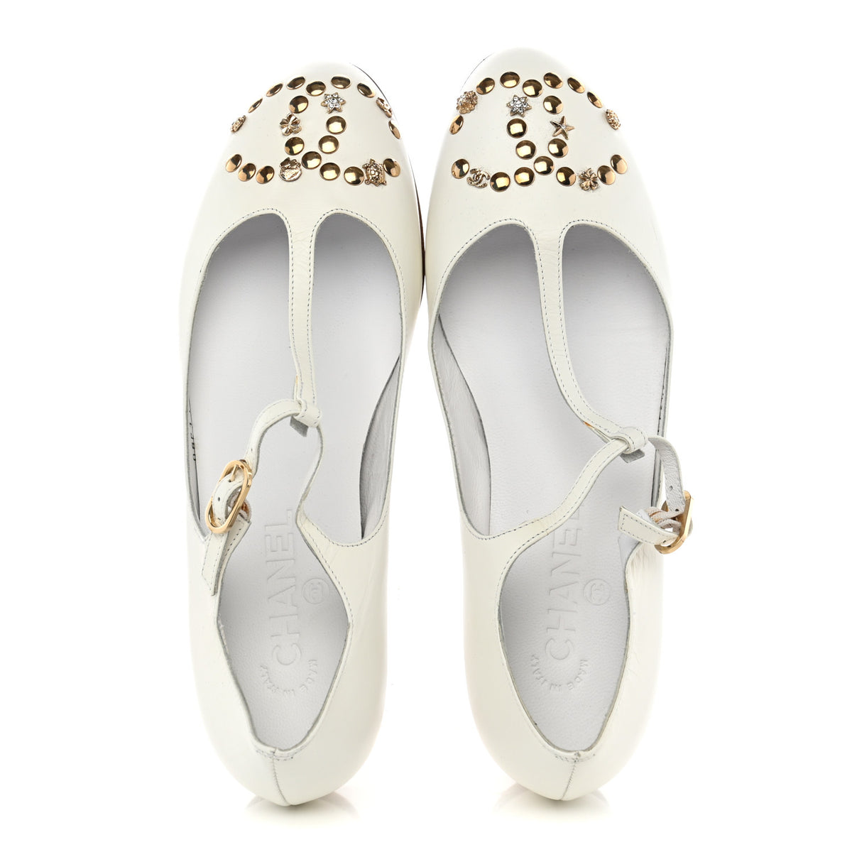 Chanel Lambskin CC Studded Flats White 5 of 13