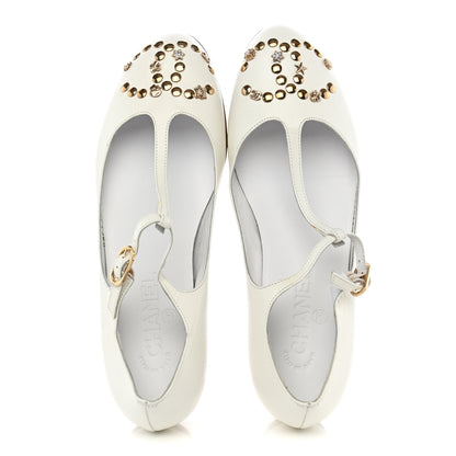 Chanel Lambskin CC Studded Flats White 5 of 13