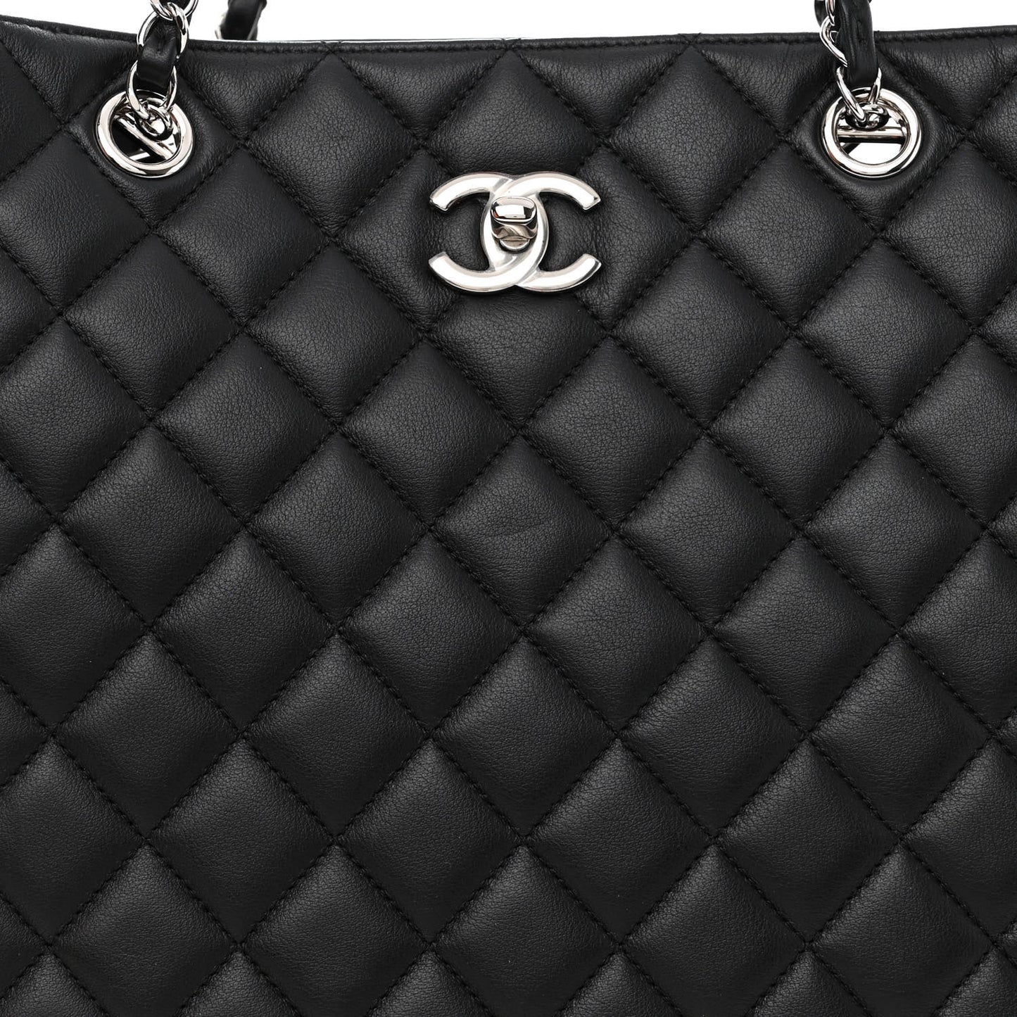 Calfskin Quilted Large Classic Shopping Tote Black