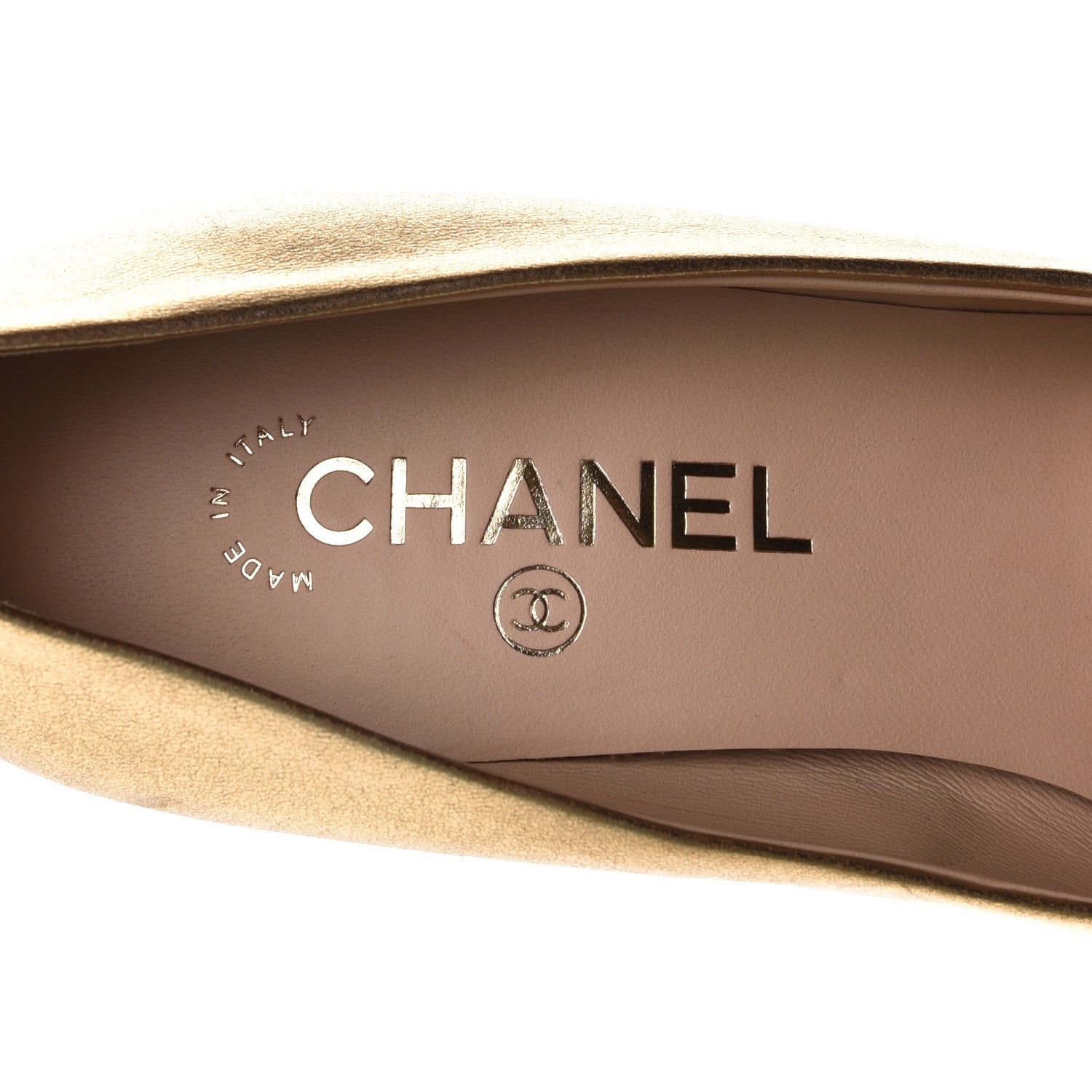Chanel Laminated Lambskin Grosgrain Cap Toe CC Pumps 37.5 Gold Black 6 of 9