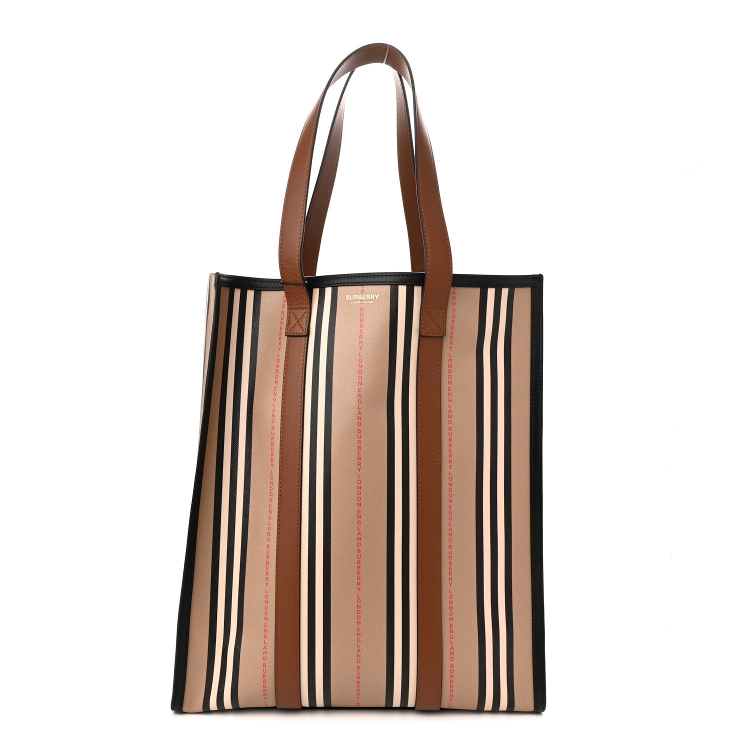 Burberry E-Canvas Stripe Book Tote Tan Archive Beige 1 of 9