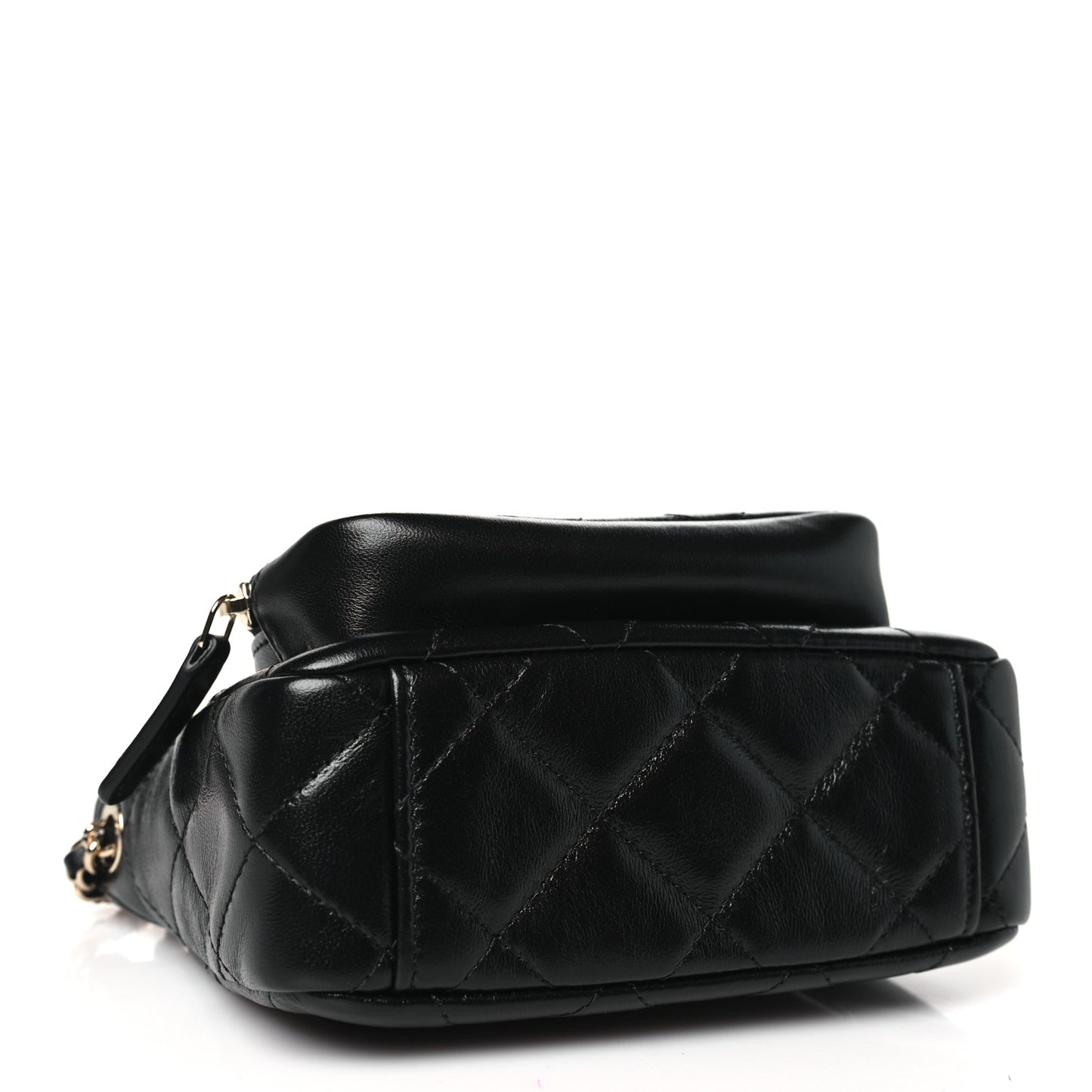 Shiny Crumpled Lambskin Quilted Clutch With Chain Black Black