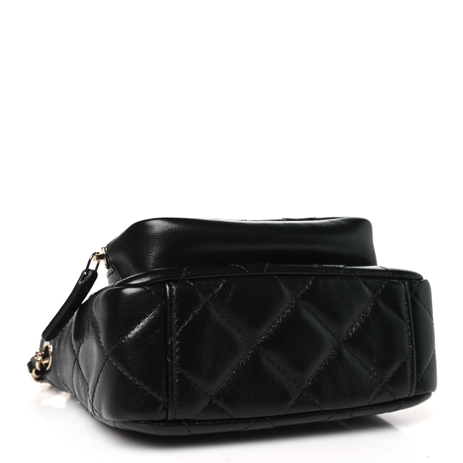 Chanel Shiny Crumpled Lambskin Quilted Clutch With Chain Black Black 4 of 11