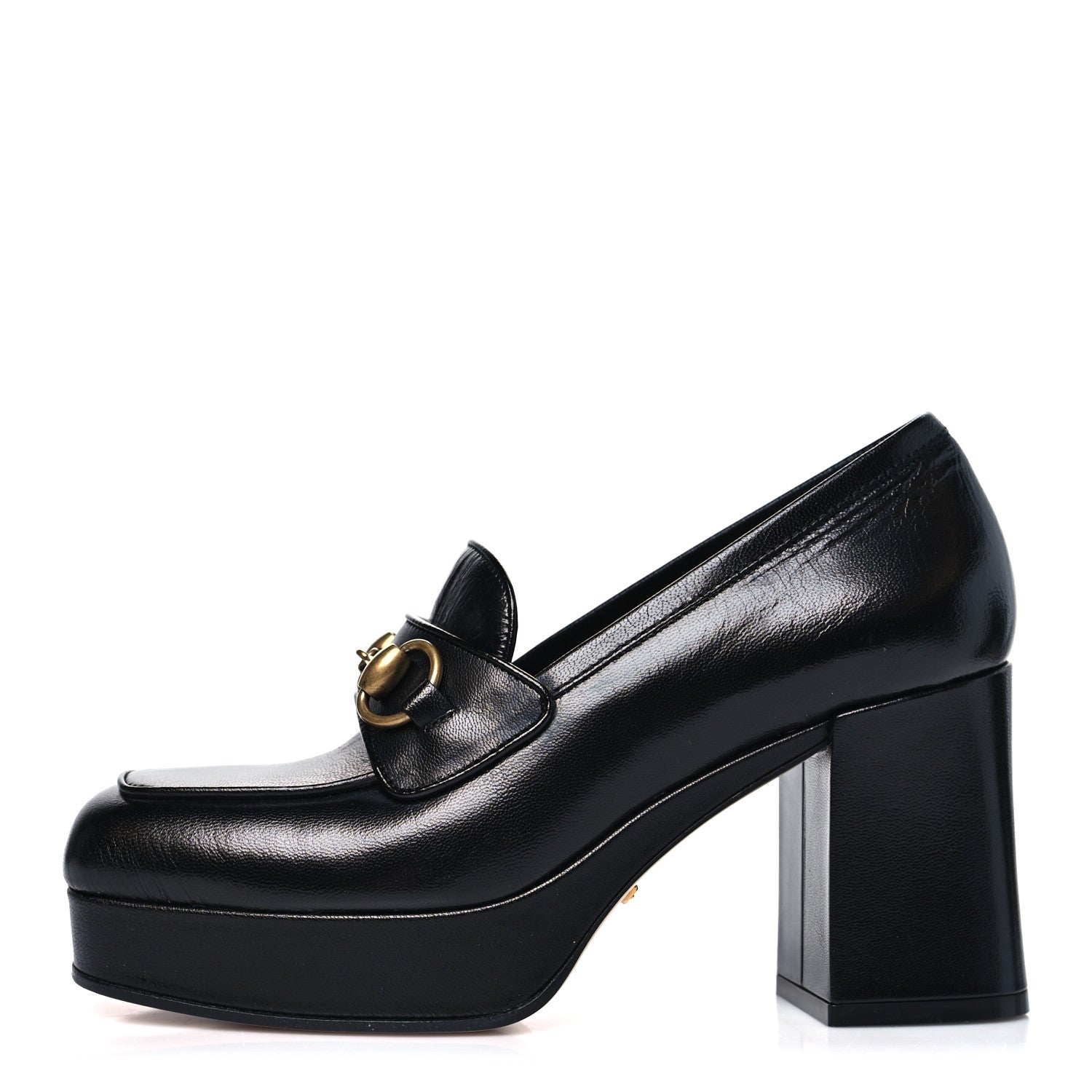 Gucci Goatskin Houdan Mid Heel Platform Loafers 36.5 Black 1 of 10