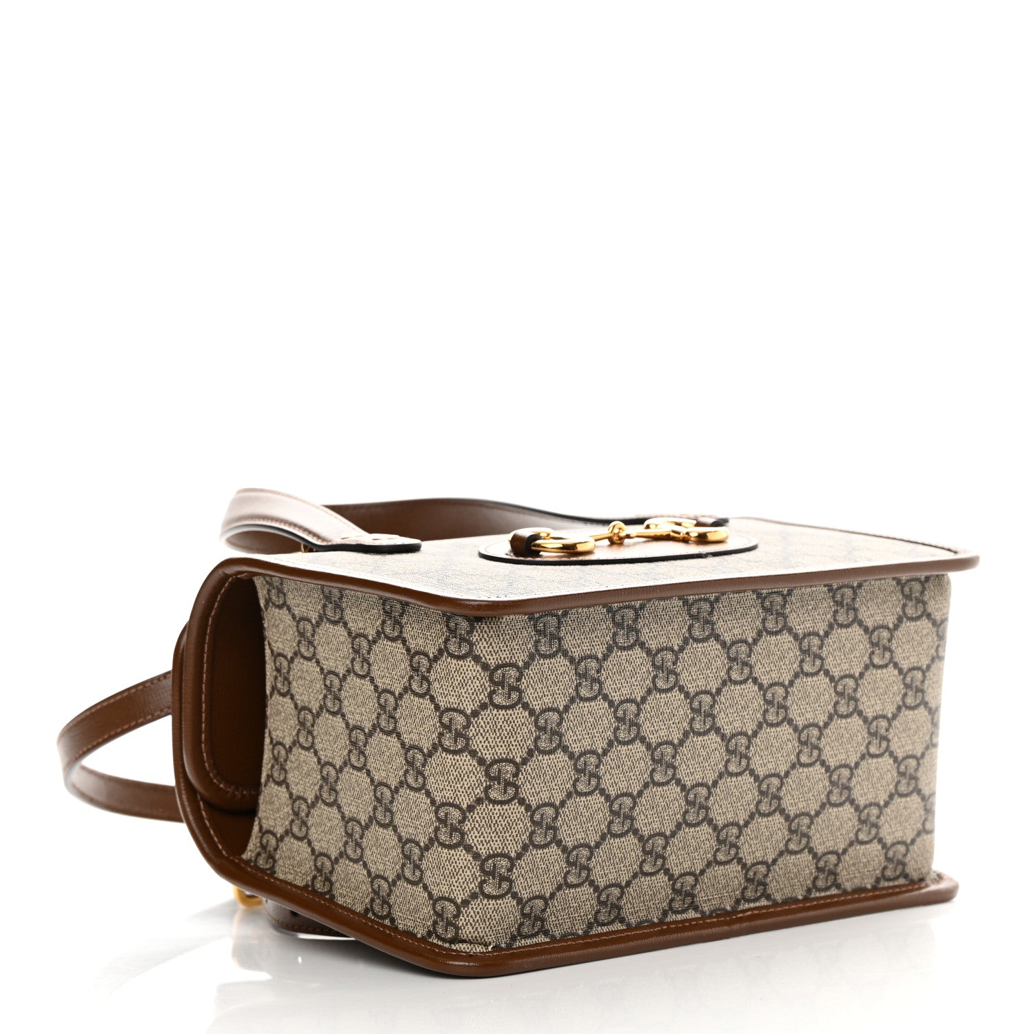 Gucci GG Supreme Monogram Azalea Calfskin Mini Horsebit 1955 Foldover Top Handle Bag Beige Ebony Brown Sugar 4 of 11