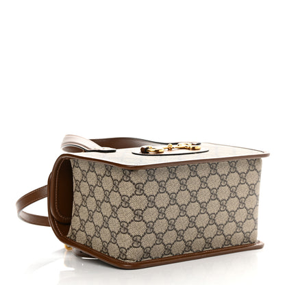 Gucci GG Supreme Monogram Azalea Calfskin Mini Horsebit 1955 Foldover Top Handle Bag Beige Ebony Brown Sugar 4 of 11