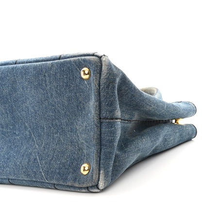 Prada Denim Small Logo Tote Bleu 10 of 14