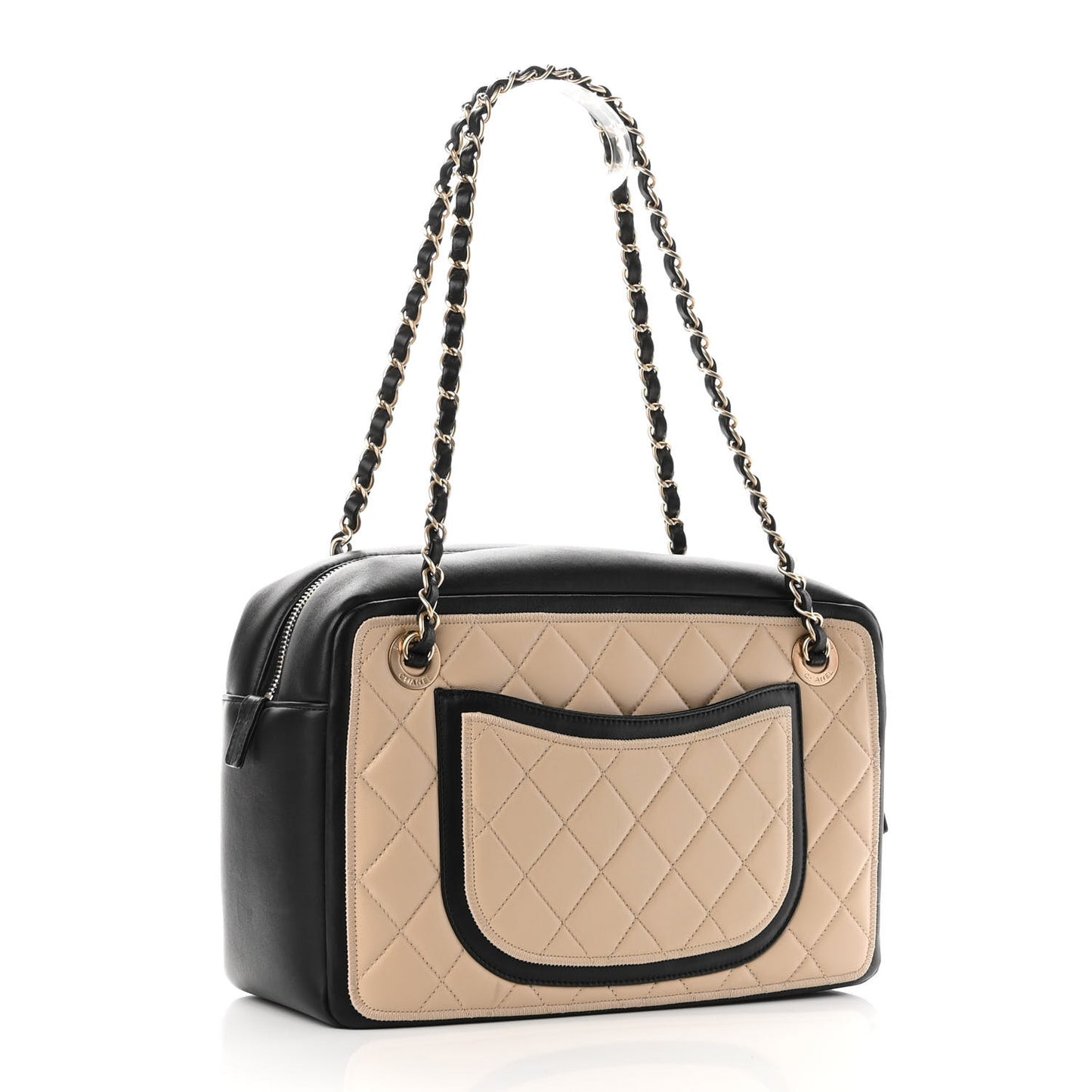 Lambskin Quilted Graphic Camera Case Beige Black