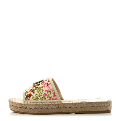 Gucci Nappa Matelasse Diagonal Floral Print GG Marmont Pilar Espadrille Slide Sandals 37.5 Ivory Pink 1 of 9