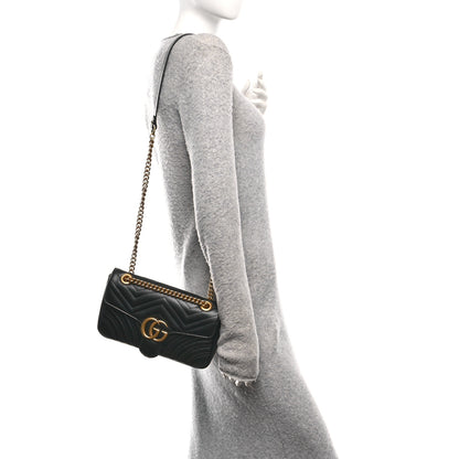 Gucci Calfskin Matelasse Small GG Marmont Shoulder Bag Black 2 of 10