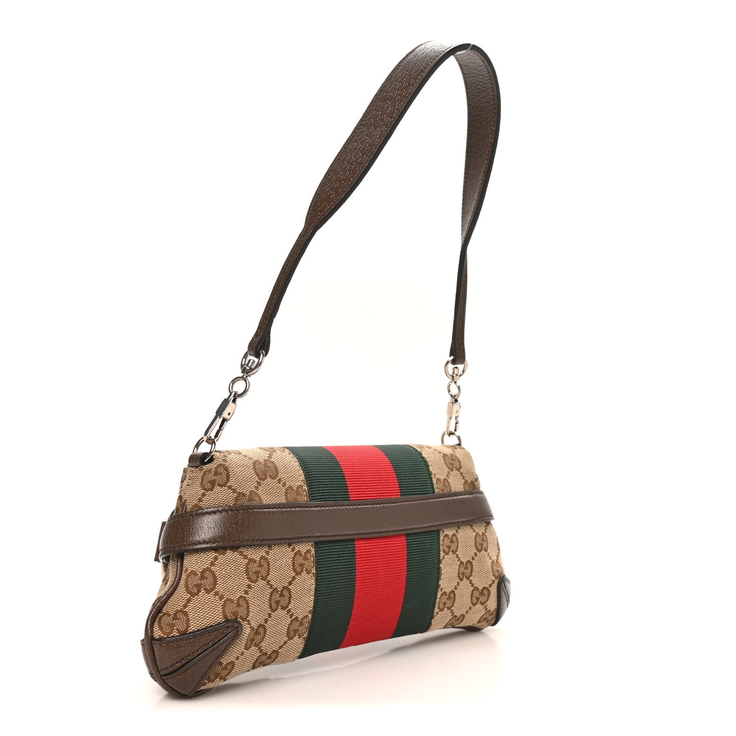 Gucci Monogram Textured Dollar Calfskin Heavy Grosgrain Web Small Maxi Horsebit Chain Shoulder Bag Beige Ebony New Acero 3 of 9
