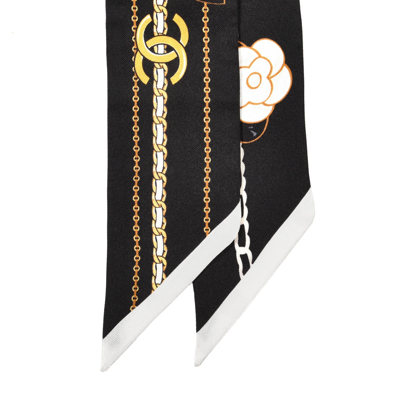 Chanel Silk Camellia CC Chain Slim Bandeau Scarf Black 2 of 3