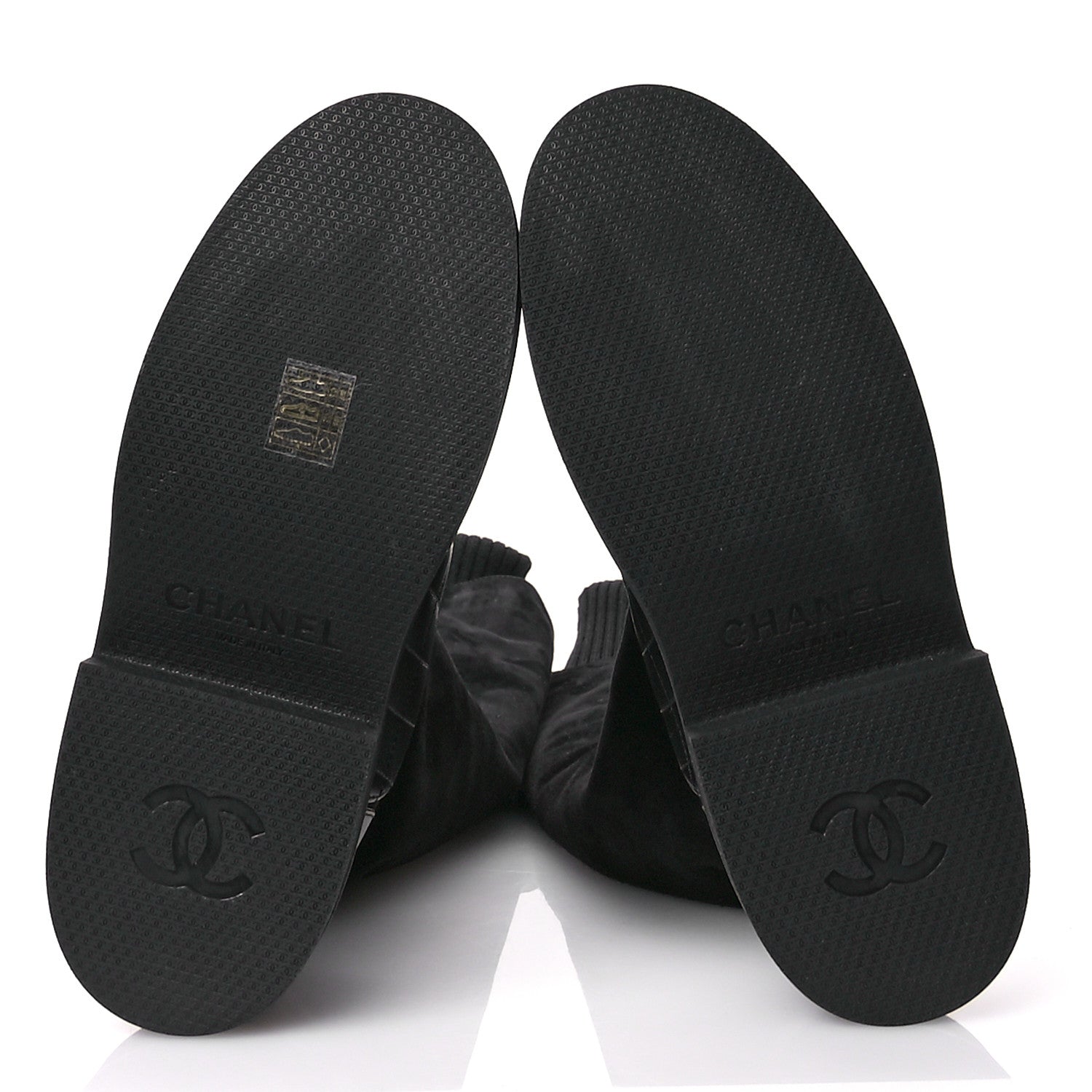 Chanel Suede Lambskin Calfskin Knit Womens High Boots 37 Black