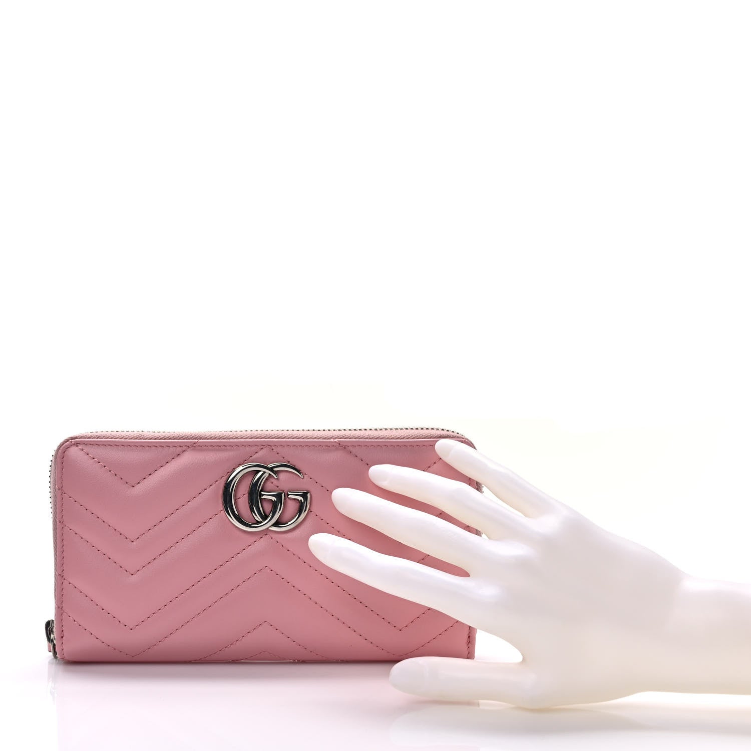 Gucci Calfskin Matelasse GG Marmont Zip Around Wallet Wild Rose 2 of 7