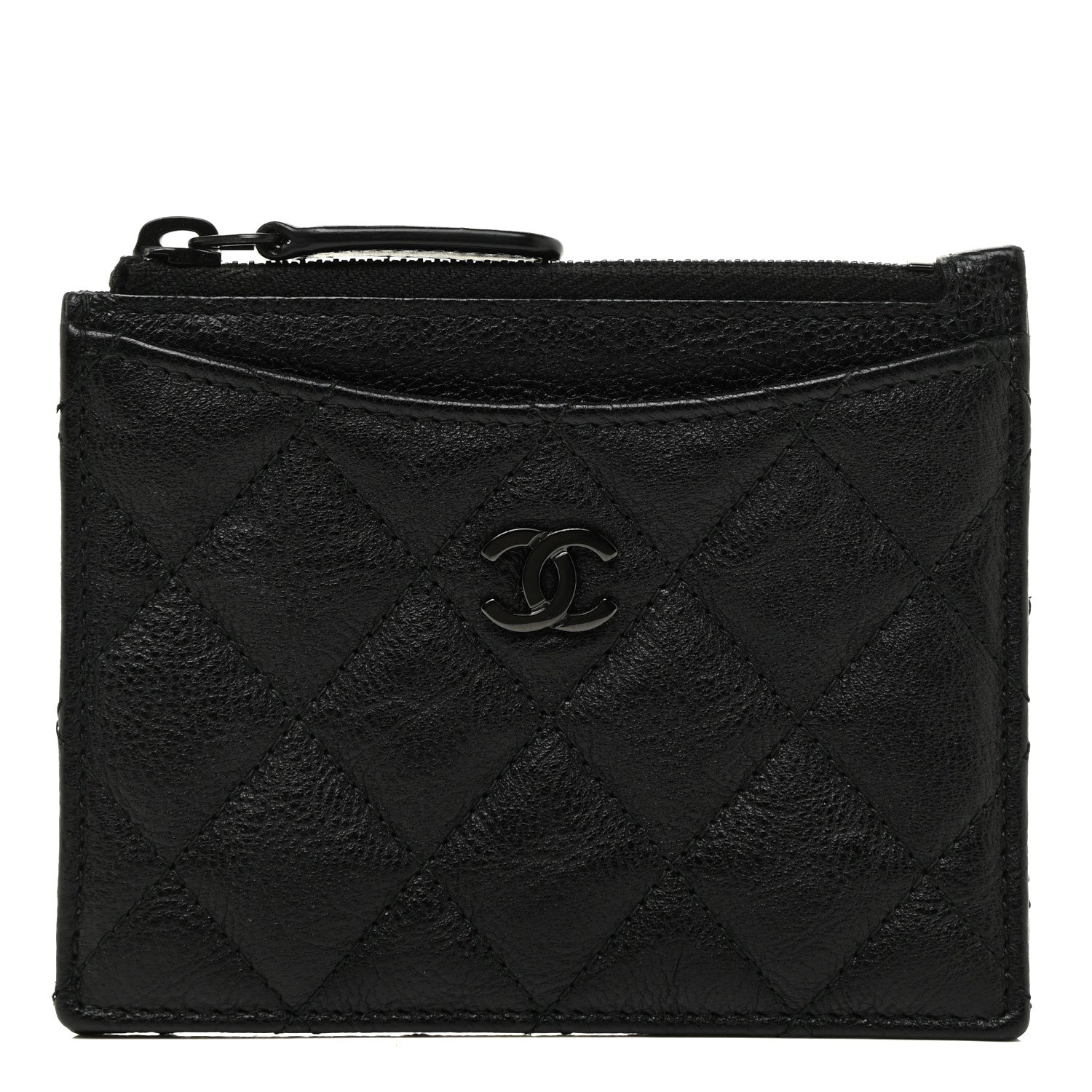Chanel Crinkled Calfskin Quilted CC Zip Card Holder So Black 1 of 11