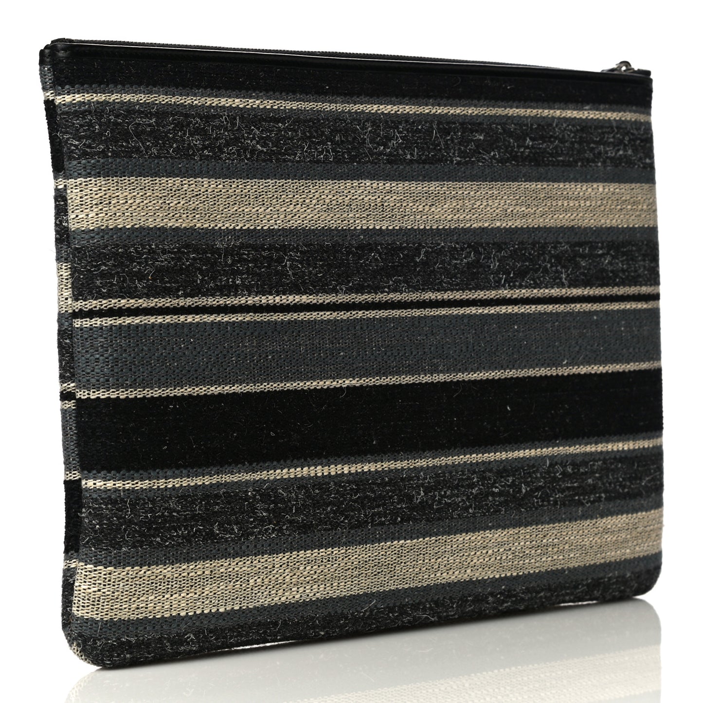Striped Canvas Medium Deauville Cosmetic Pouch Grey Black
