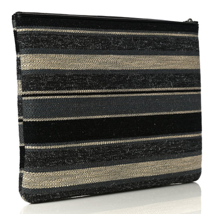 Chanel Striped Canvas Medium Deauville Cosmetic Pouch Grey Black 3 of 12