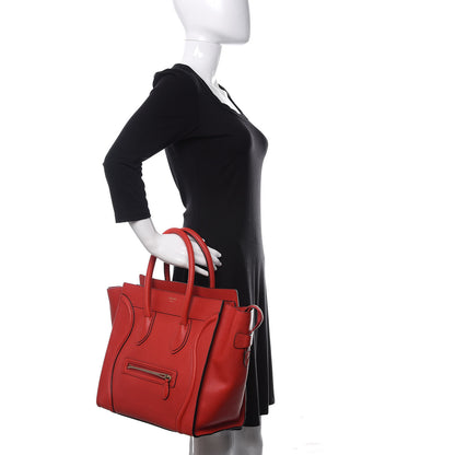 Celine Drummed Calfskin Mini Luggage Coquelicot 2 of 9