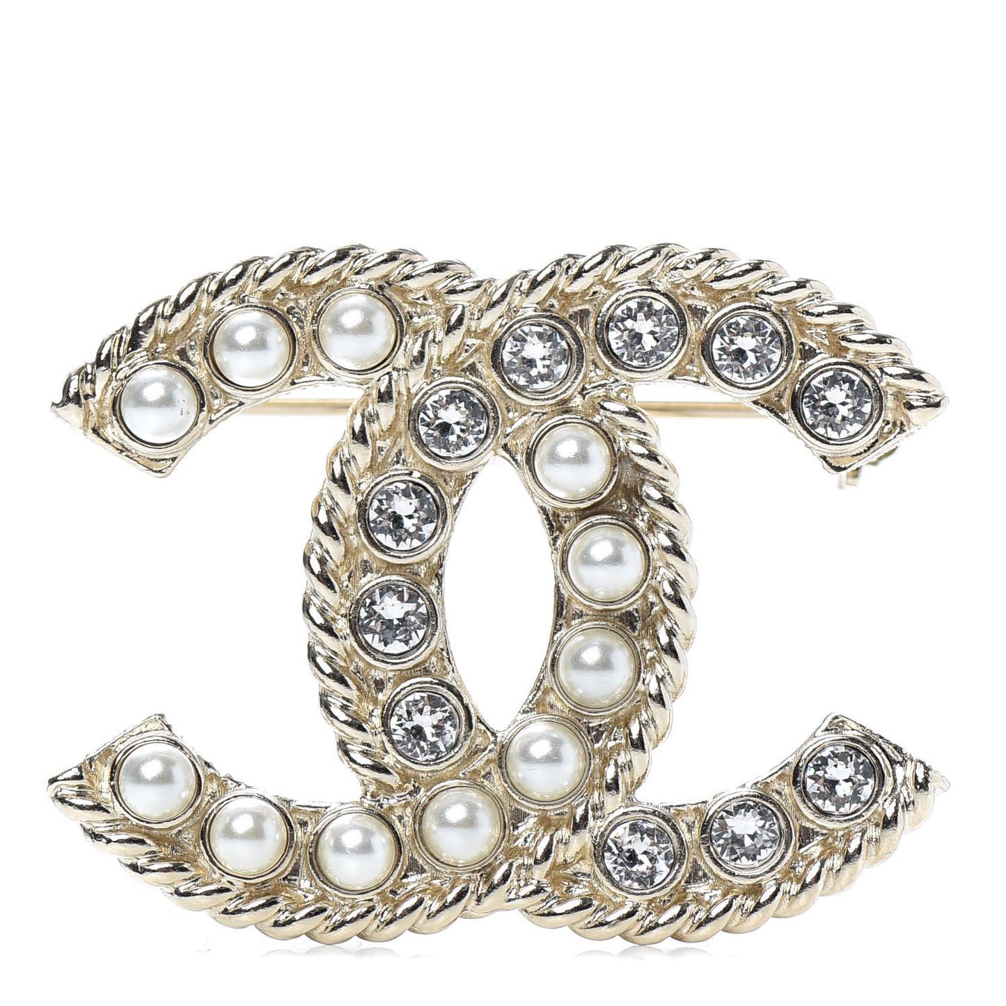 Pearl Crystal CC Brooch Gold Pearly White