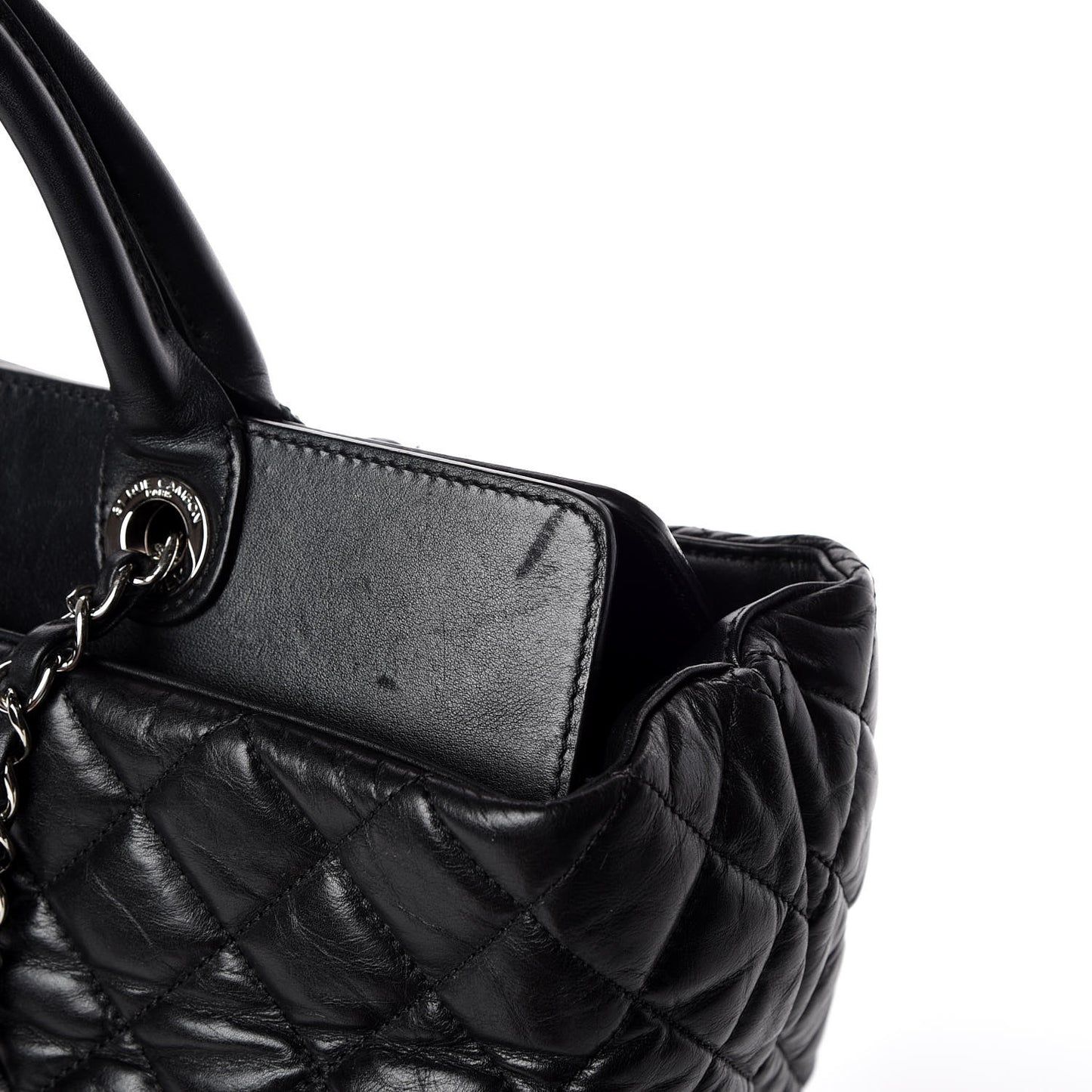 Aged Calfskin Quilted Be CC Tote Black
