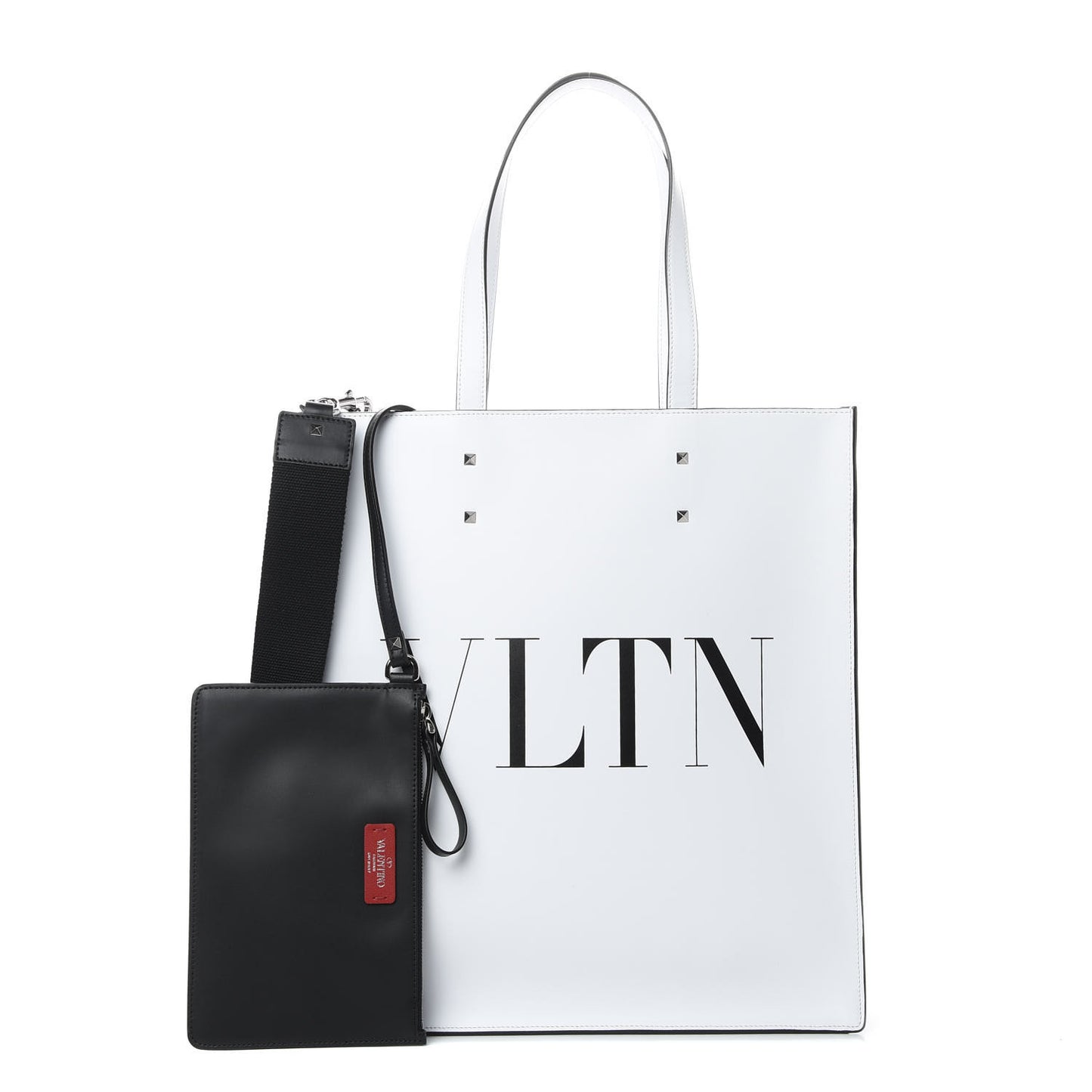 Printed Calfskin VLTN Tote Bag White