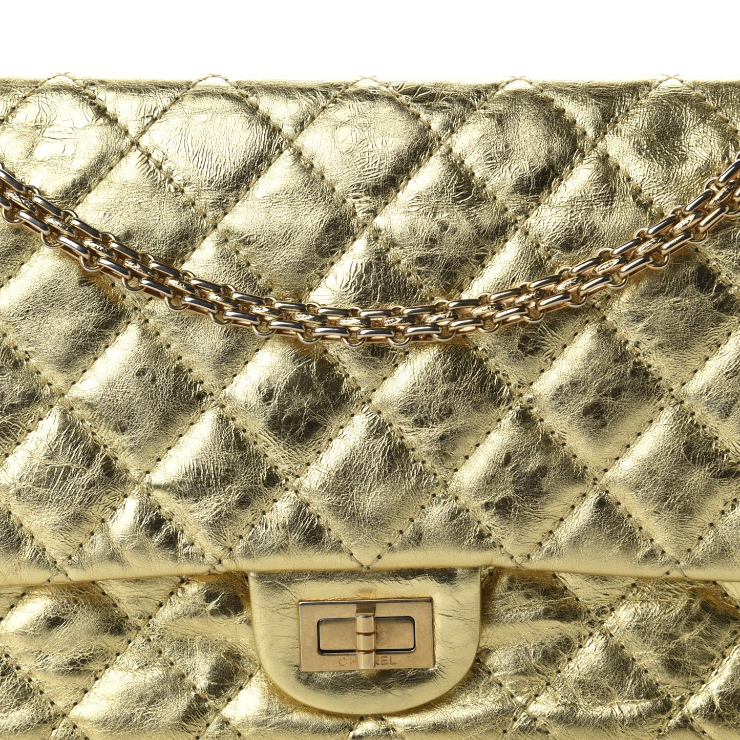 Metallic Aged Calfskin Quilted 2.55 Reissue 225 Flap Gold
