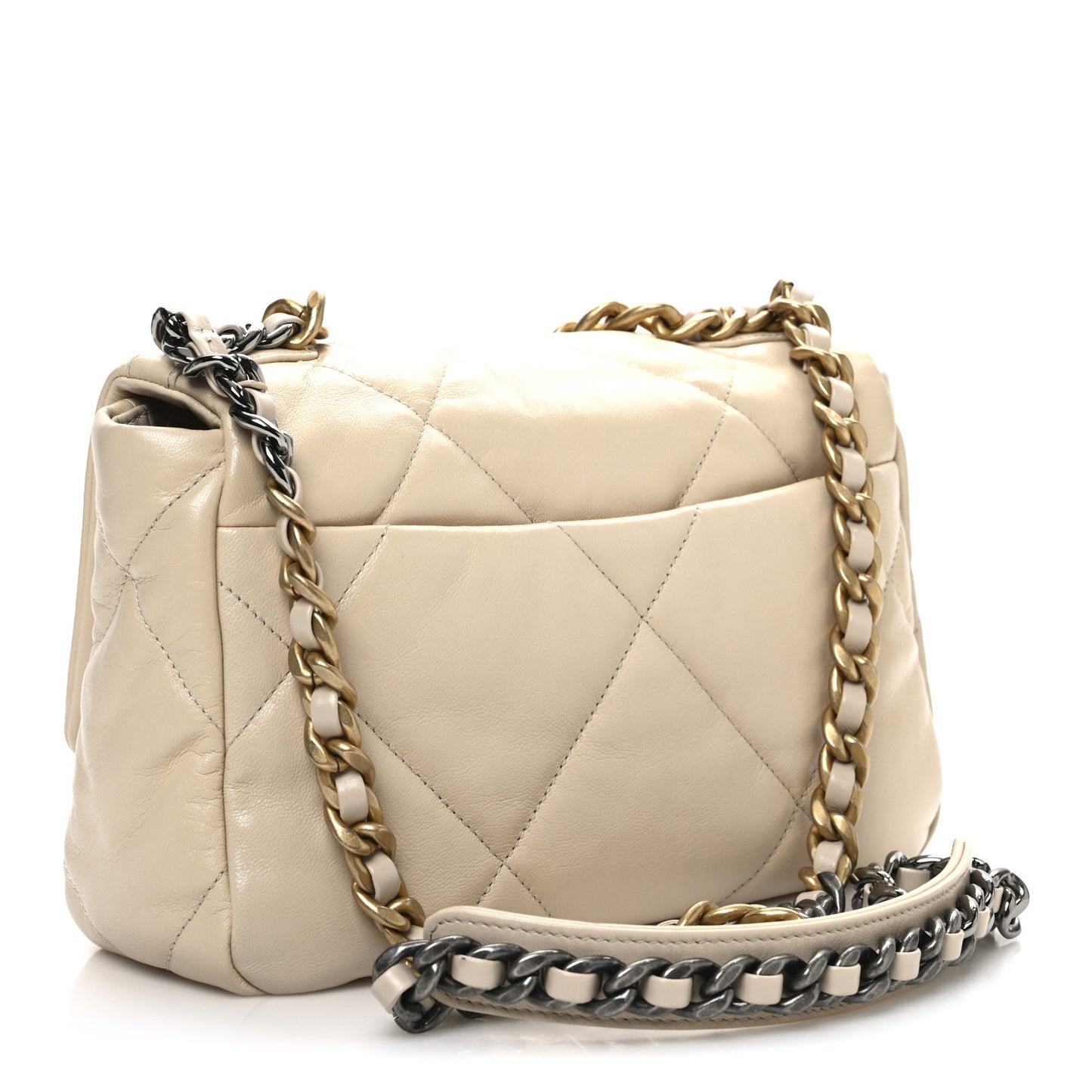 Lambskin Quilted Medium Chanel 19 Flap Beige