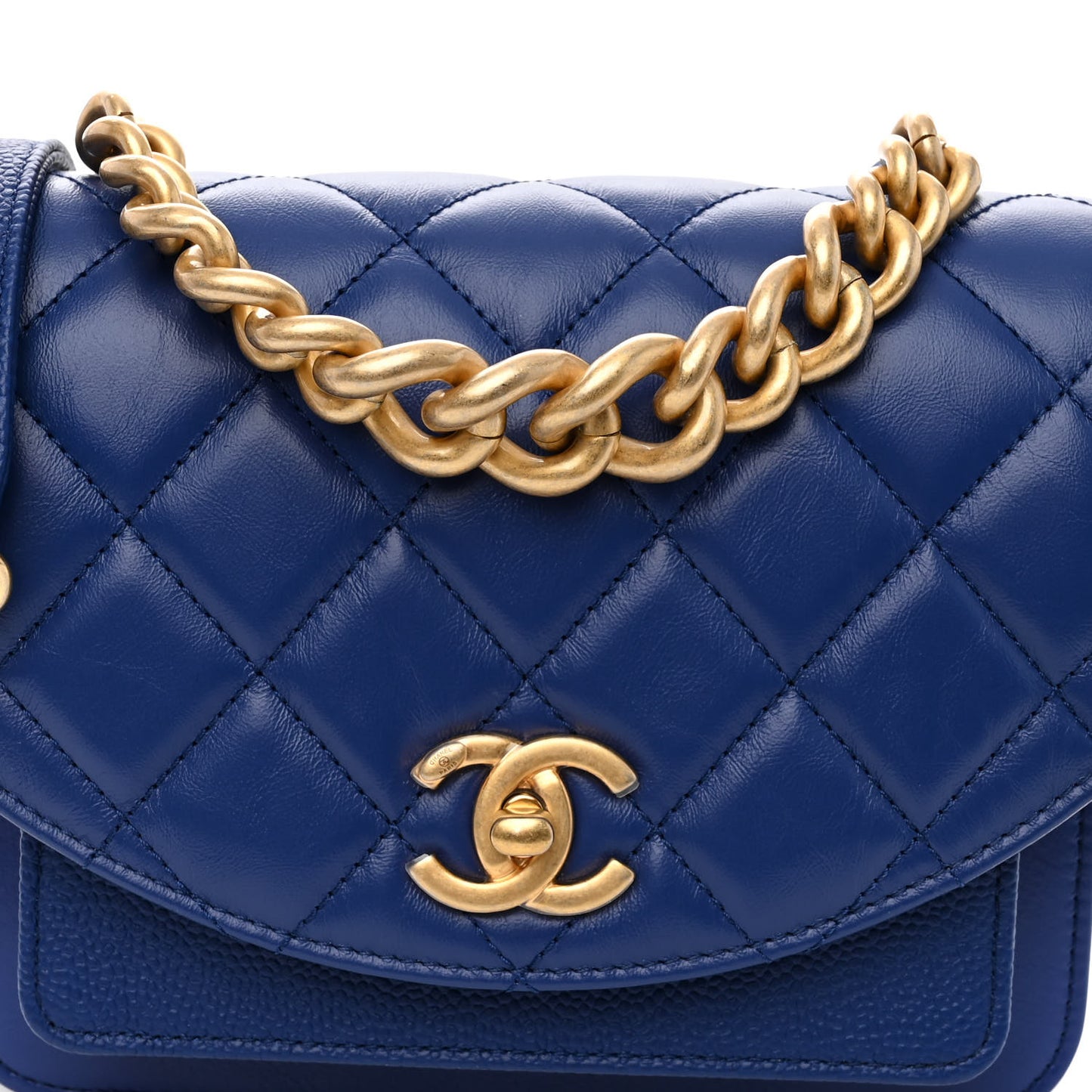 Calfskin Caviar Quilted Mini Chain Handle Flap Blue