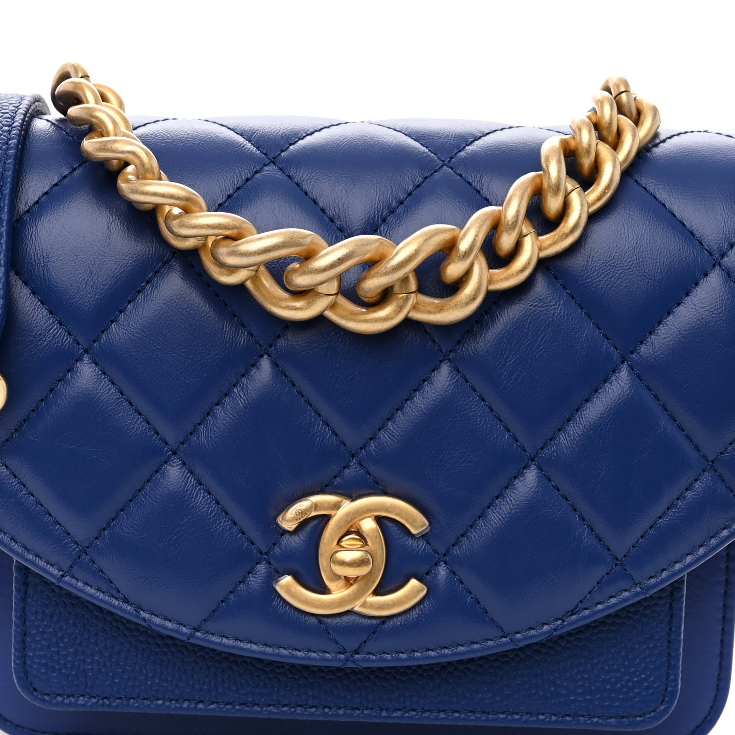 Chanel Calfskin Caviar Quilted Mini Chain Handle Flap Blue 8 of 10