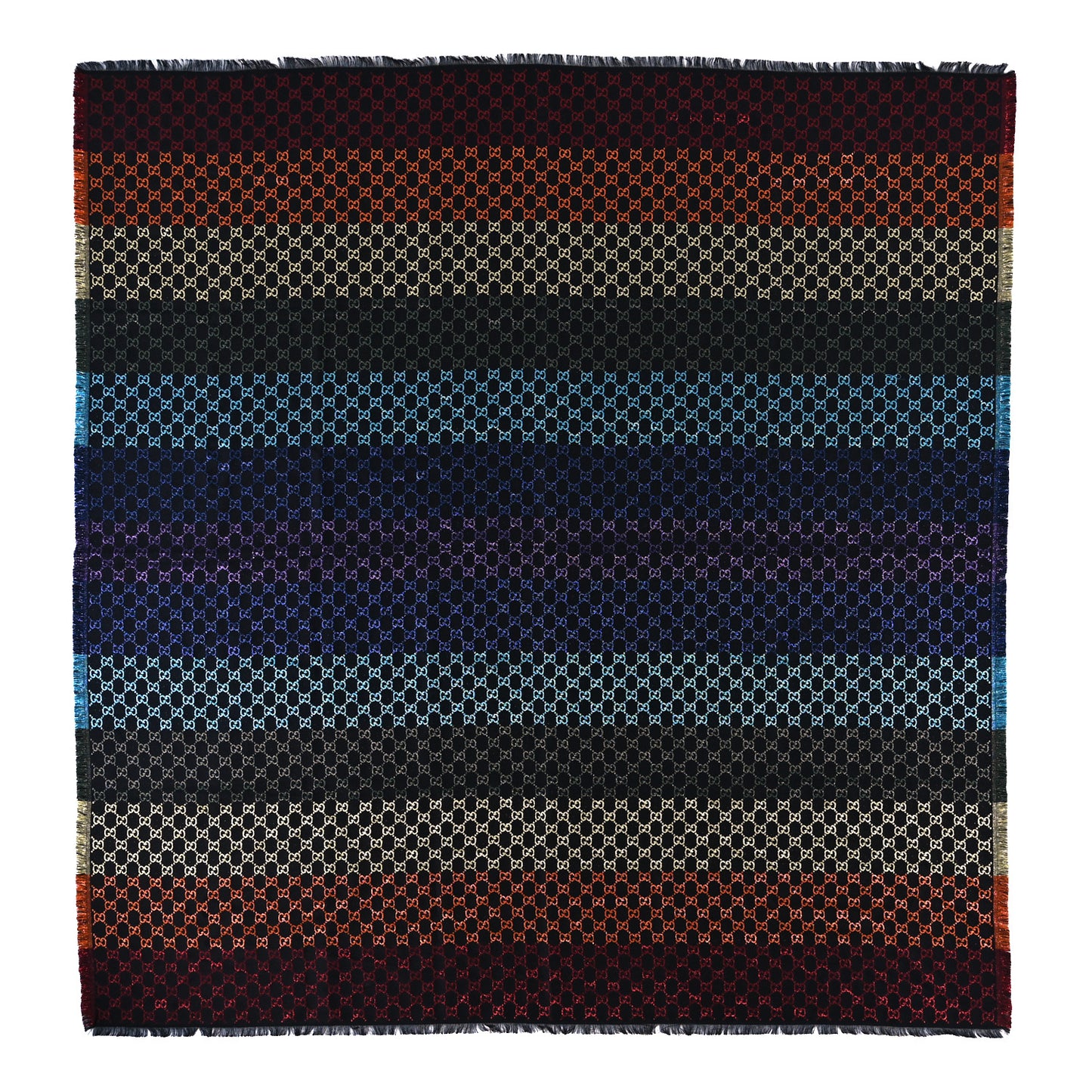 Viscose Cotton Silk Jacquard GG Monogram Shiny Summer Square Shawl Black Multicolor