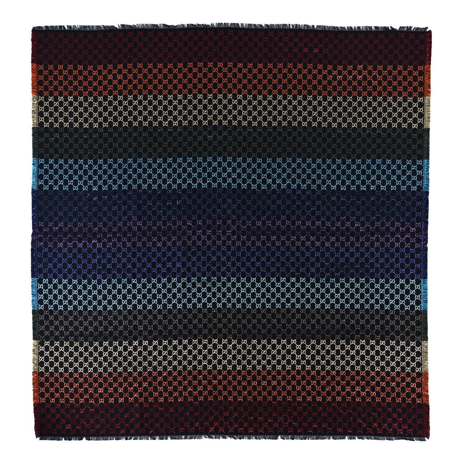 Gucci Viscose Cotton Silk Jacquard GG Monogram Shiny Summer Square Shawl Black Multicolor 1 of 6