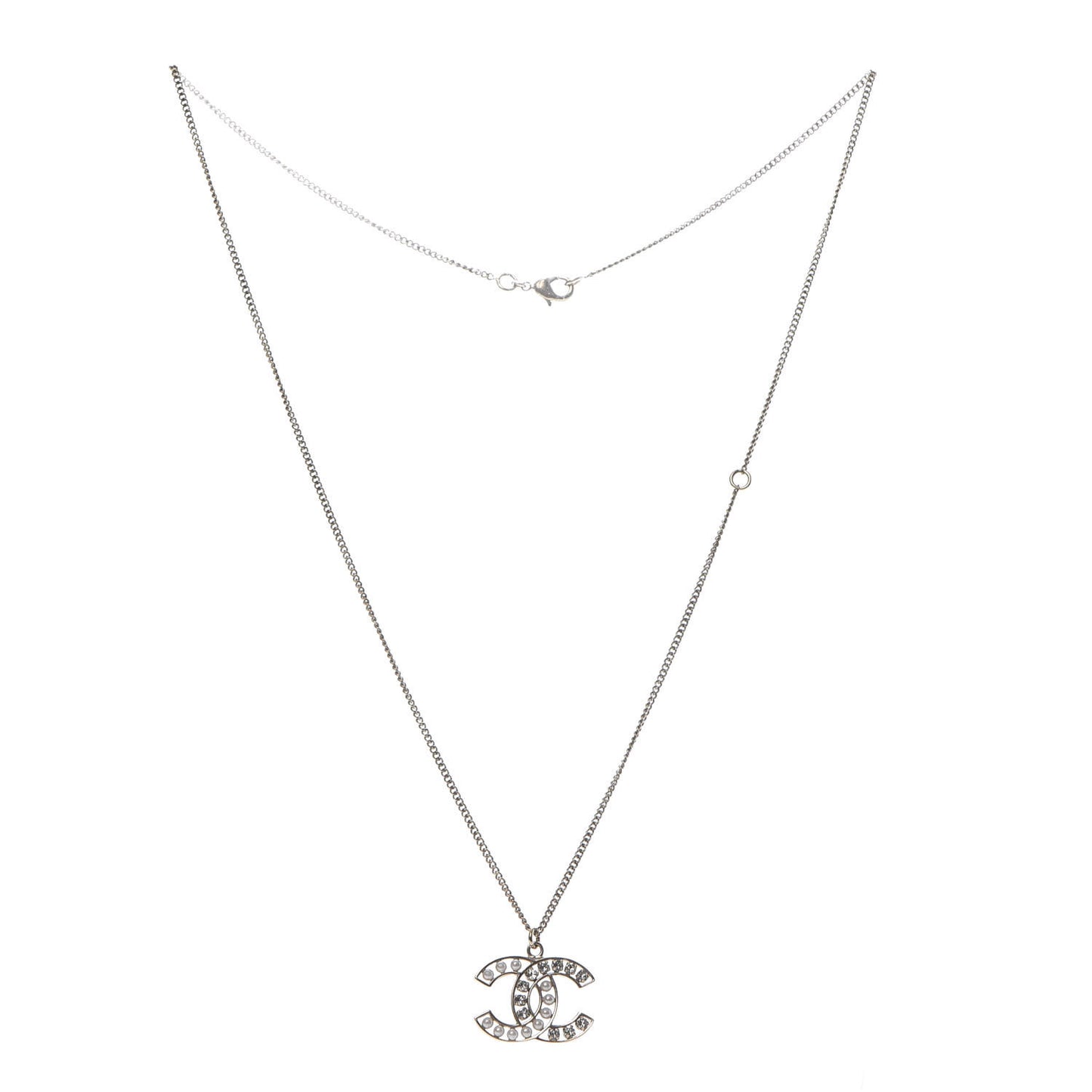 Pearl Crystal CC Pendant Necklace Gold