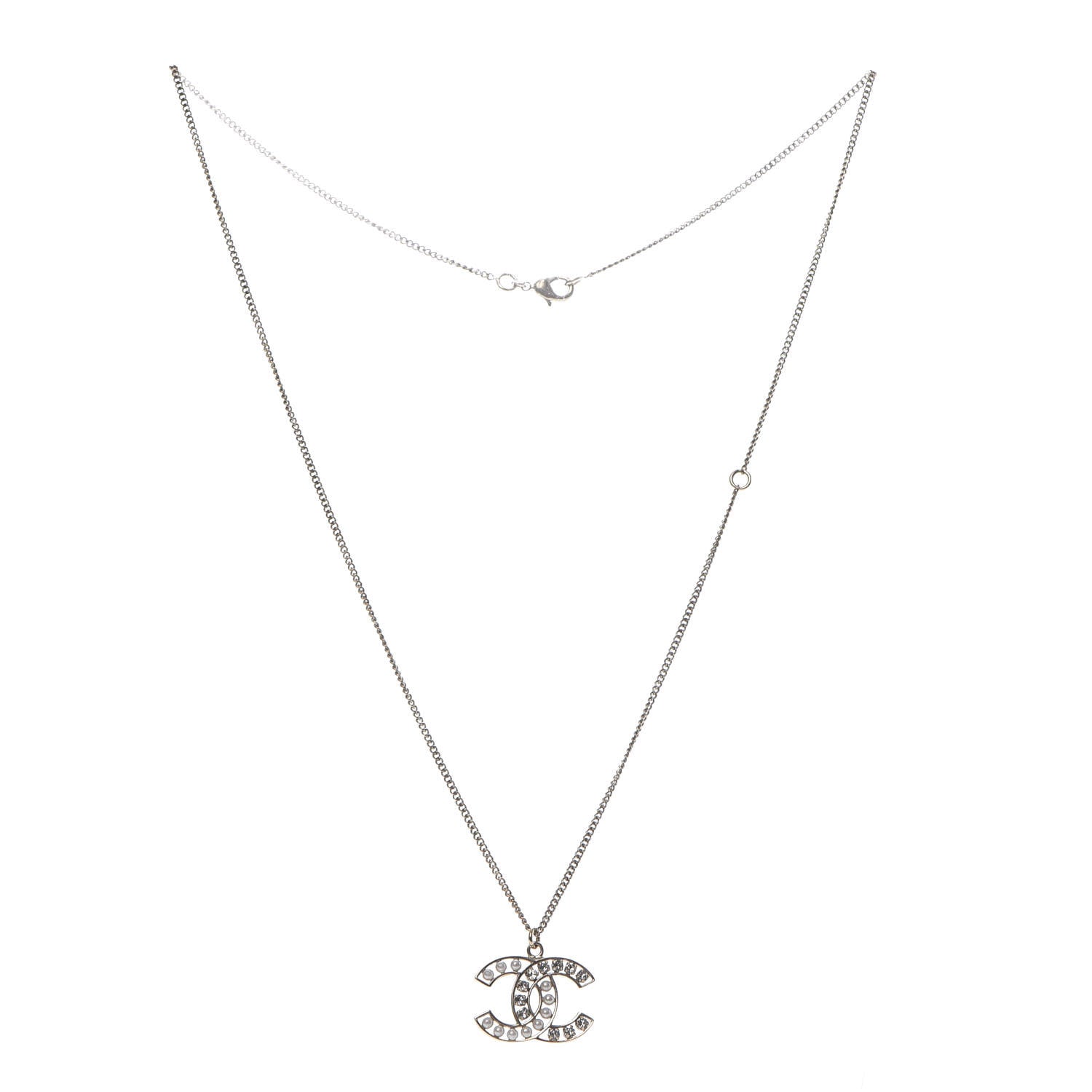 Chanel Pearl Crystal CC Pendant Necklace Gold 3 of 6