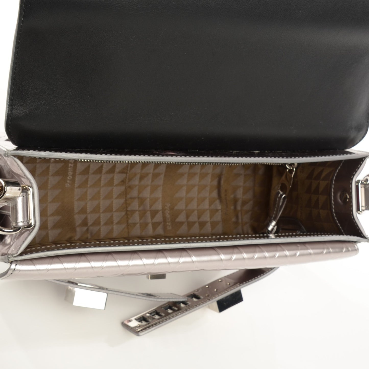 Diamond Embossed Patent PS11 Classic Shoulder Bag Silver