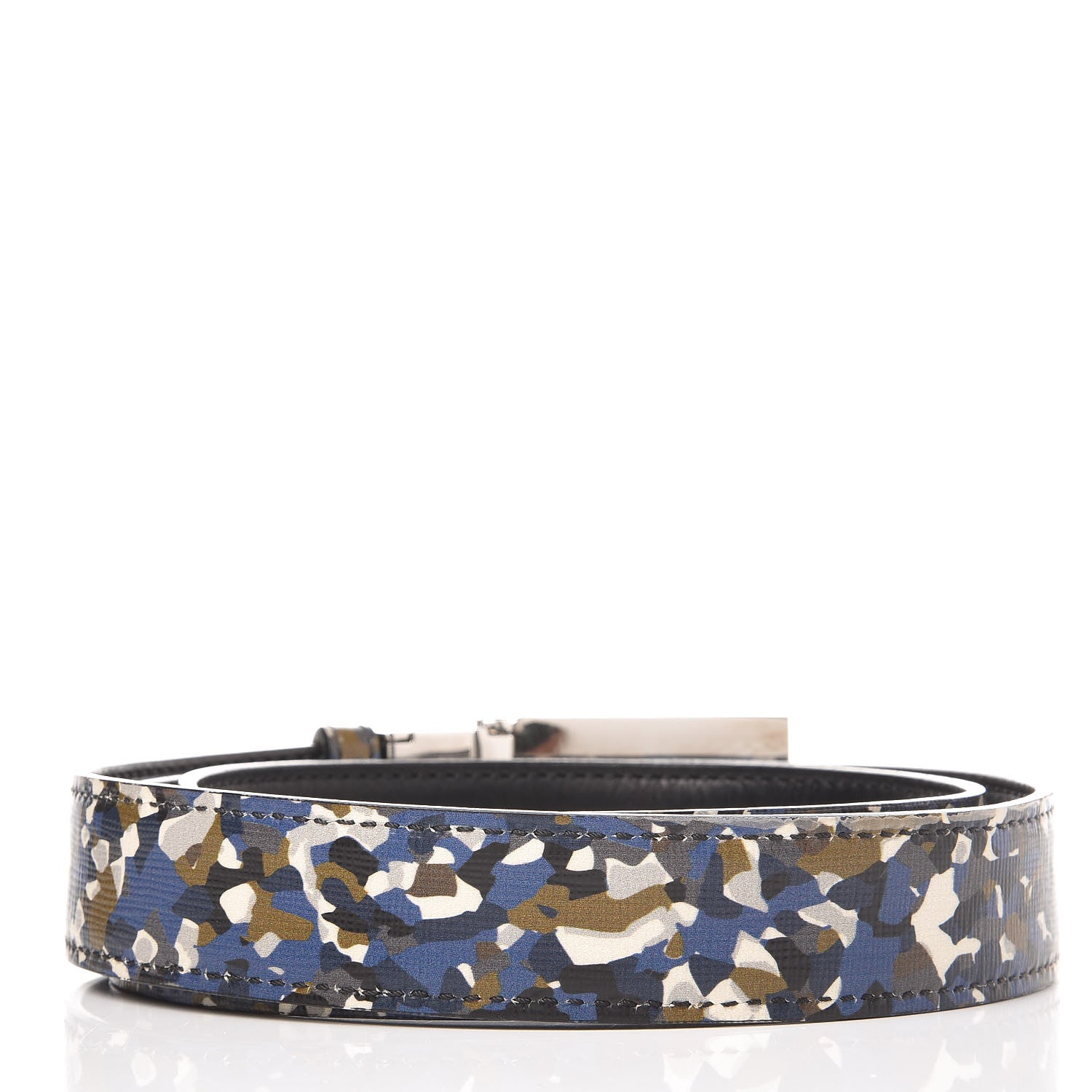 Fendi Coated Canvas Enamel Granite Monster Eyes Buckle Belt Black Multicolor 3 of 11