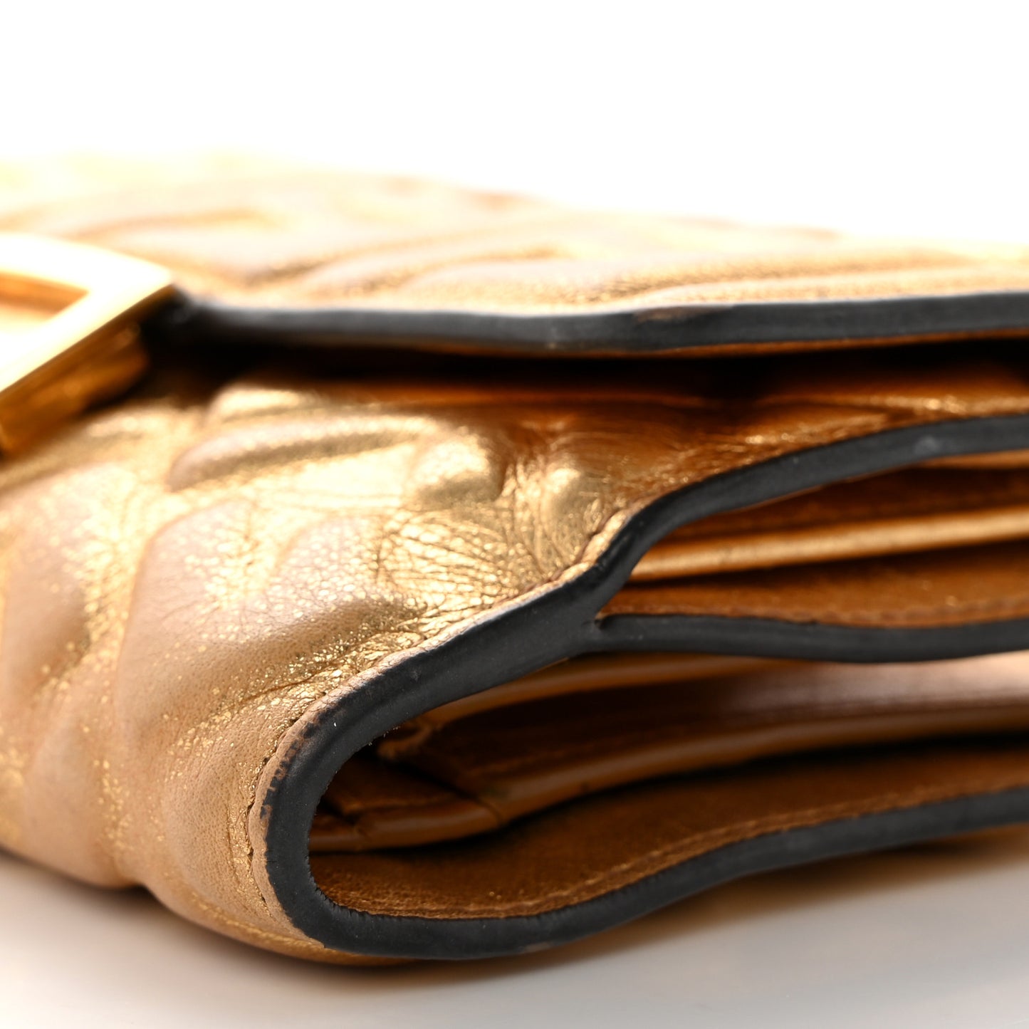 Vitello Catalan Mirror FF 1974 Embossed Medium Wallet Gold