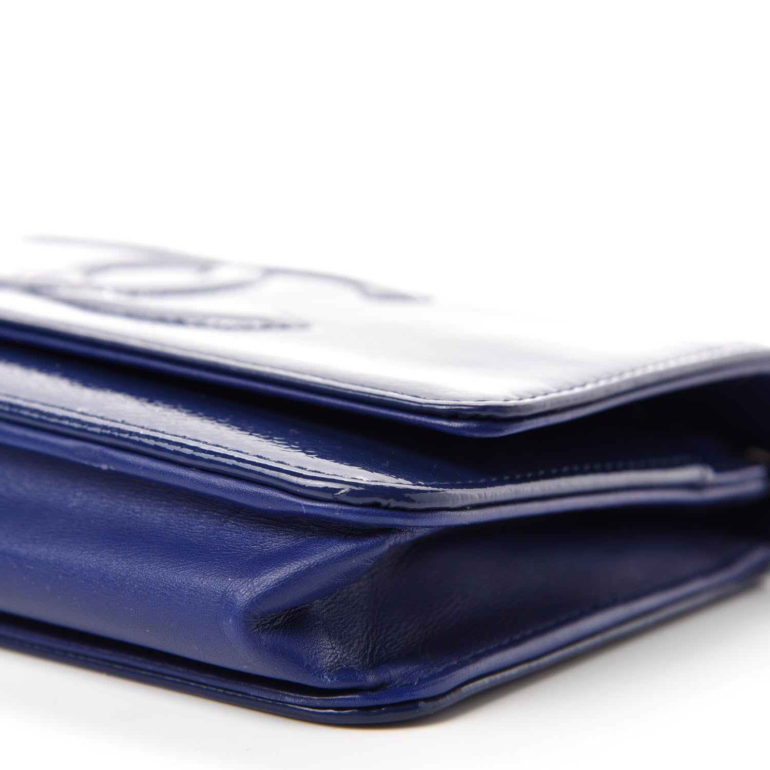 Chanel Grained Patent Calfskin Timeless Wallet On Chain WOC Blue 7 of 14