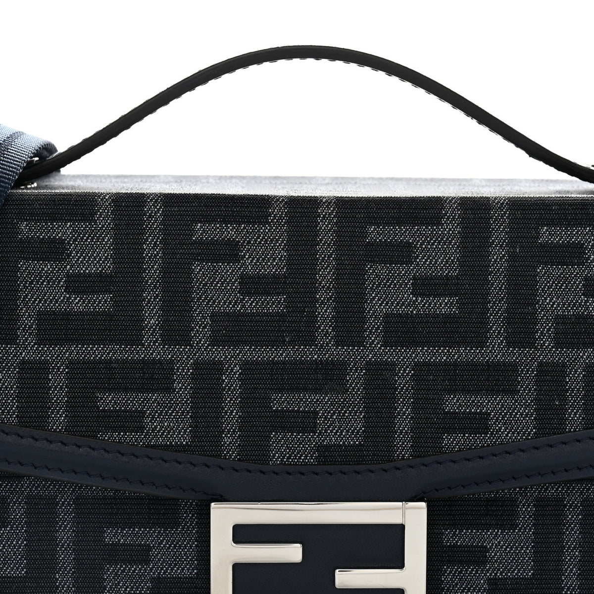 Fendi Recycled Fabric Jacquard Vitello King FF 1974 Baguette Soft Trunk  Blue 7 of 9