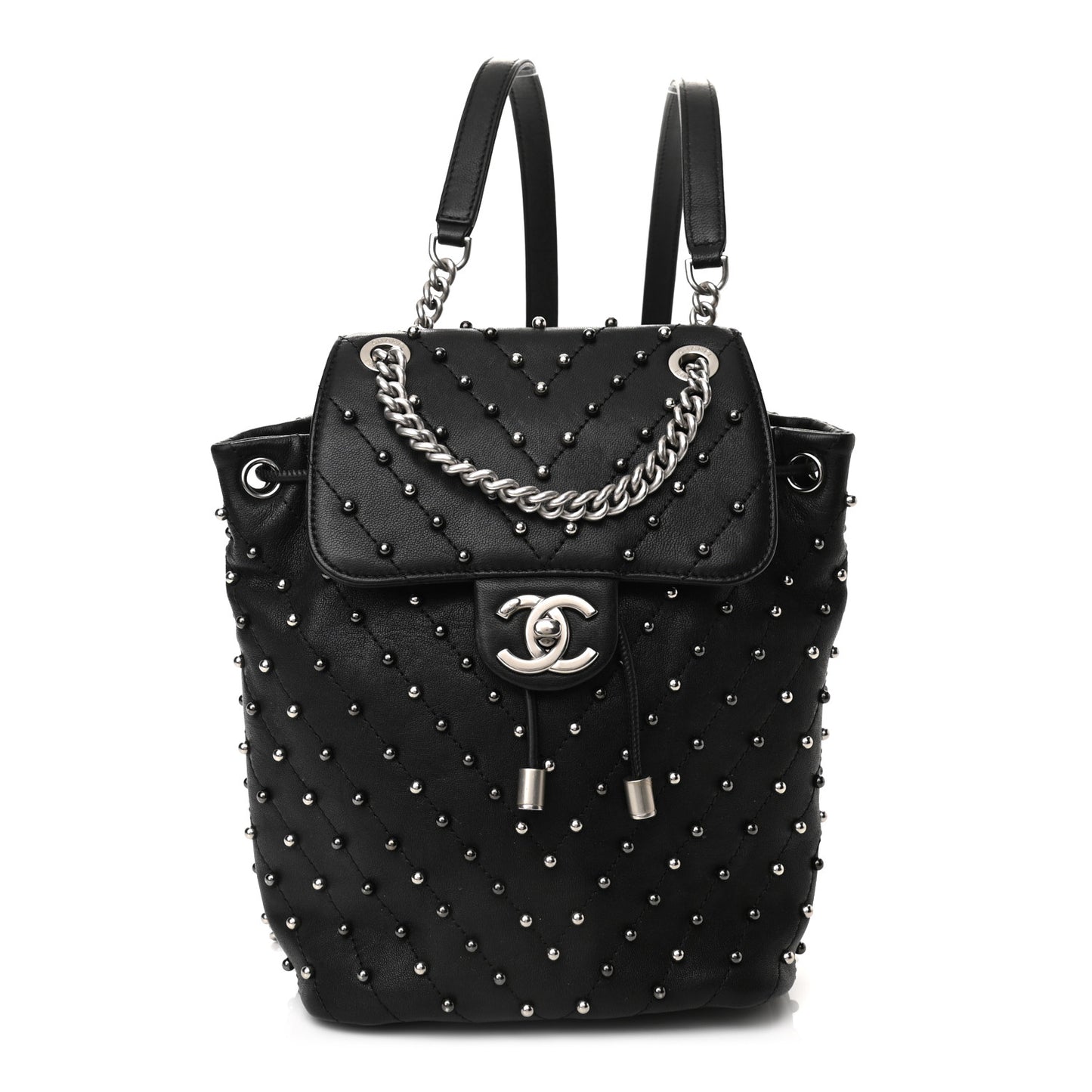 Lambskin Chevron Quilted Studded Stud Wars Backpack Black